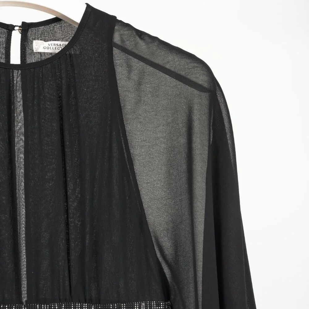 Versace Collection Black Crepe Rhinestone-Waist Cape Mini Dress - Picture 4 of 12